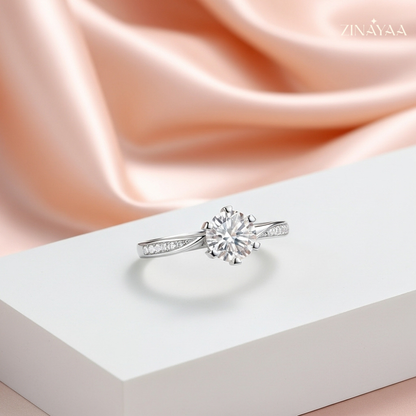 92.5 Sterling Silver Classic Aura Adjustable Solitaire Ring