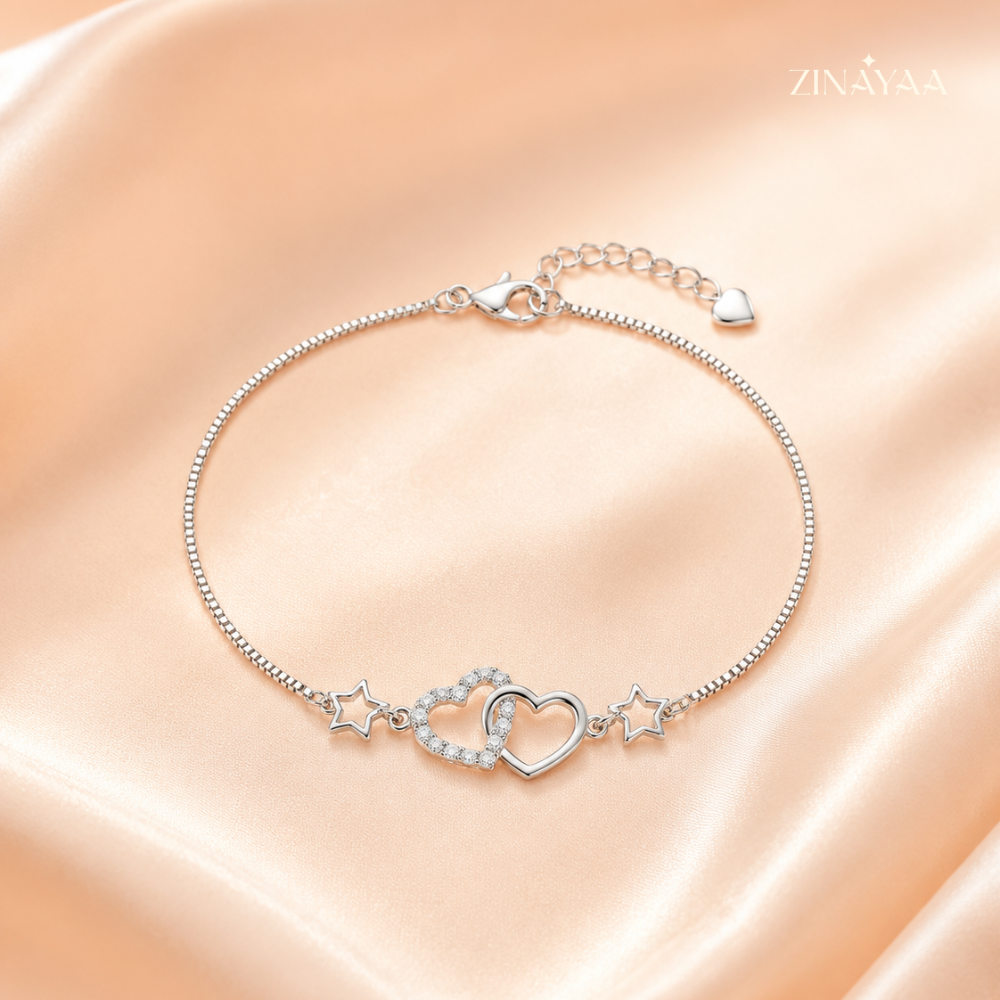 925 Sterling Silve Celestial Double Heart Sterling Silver Bracelet