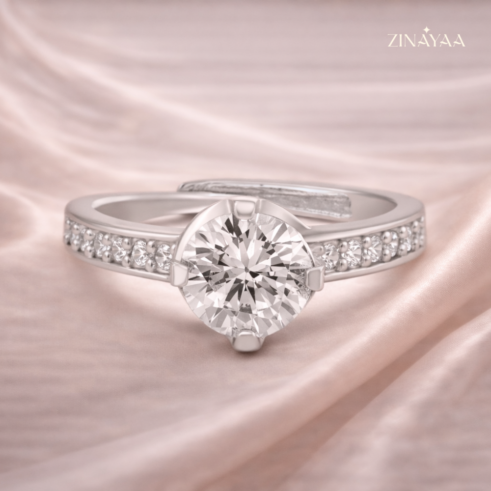 925 Sterling Silver Classic Solitaire Adjustable Ring