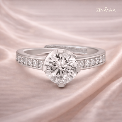 925 Sterling Silver Classic Solitaire Adjustable Ring