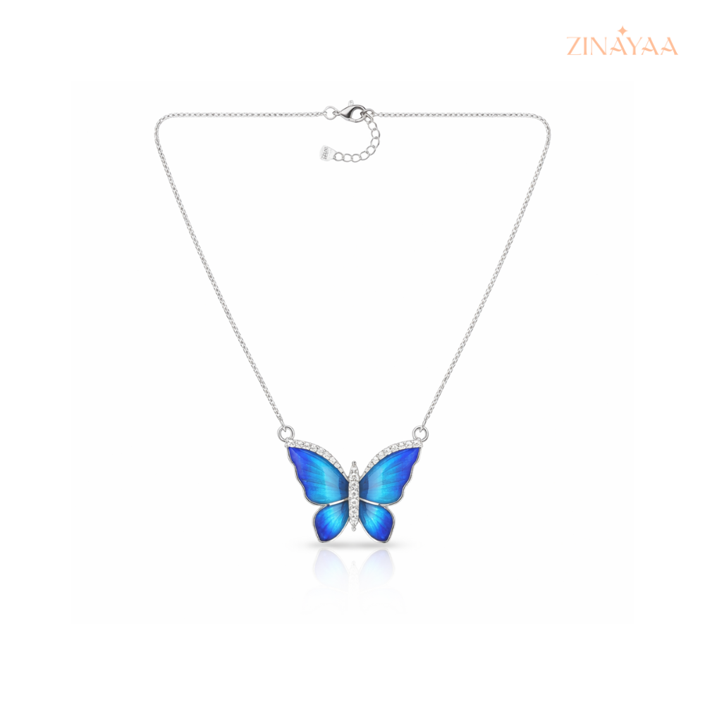 925 Sterling Silver Blue Butterfly Adjustable Necklace