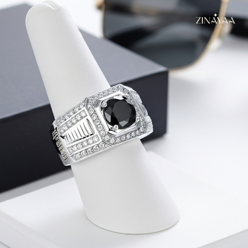 925 Sterling Silver Noir Royale Adjustable Ring for Men