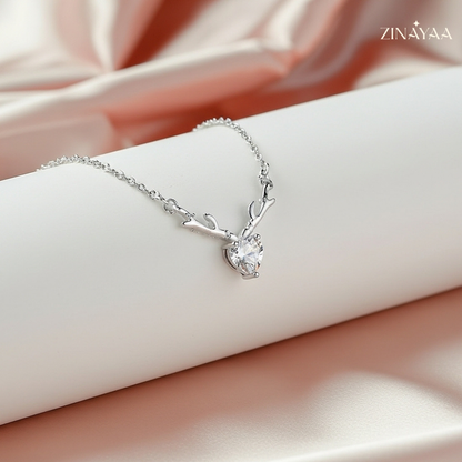 925 Sterling Silver Antler Heart Adjustable Pendant Necklace