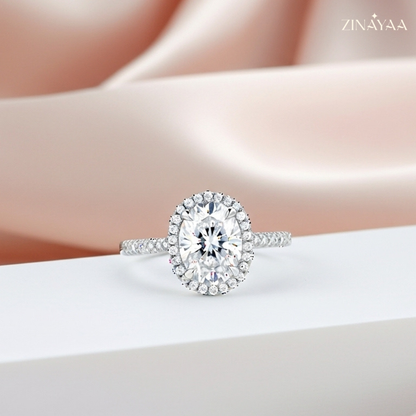 925  Sterling Silver Radiant Halo Adjustable Ring