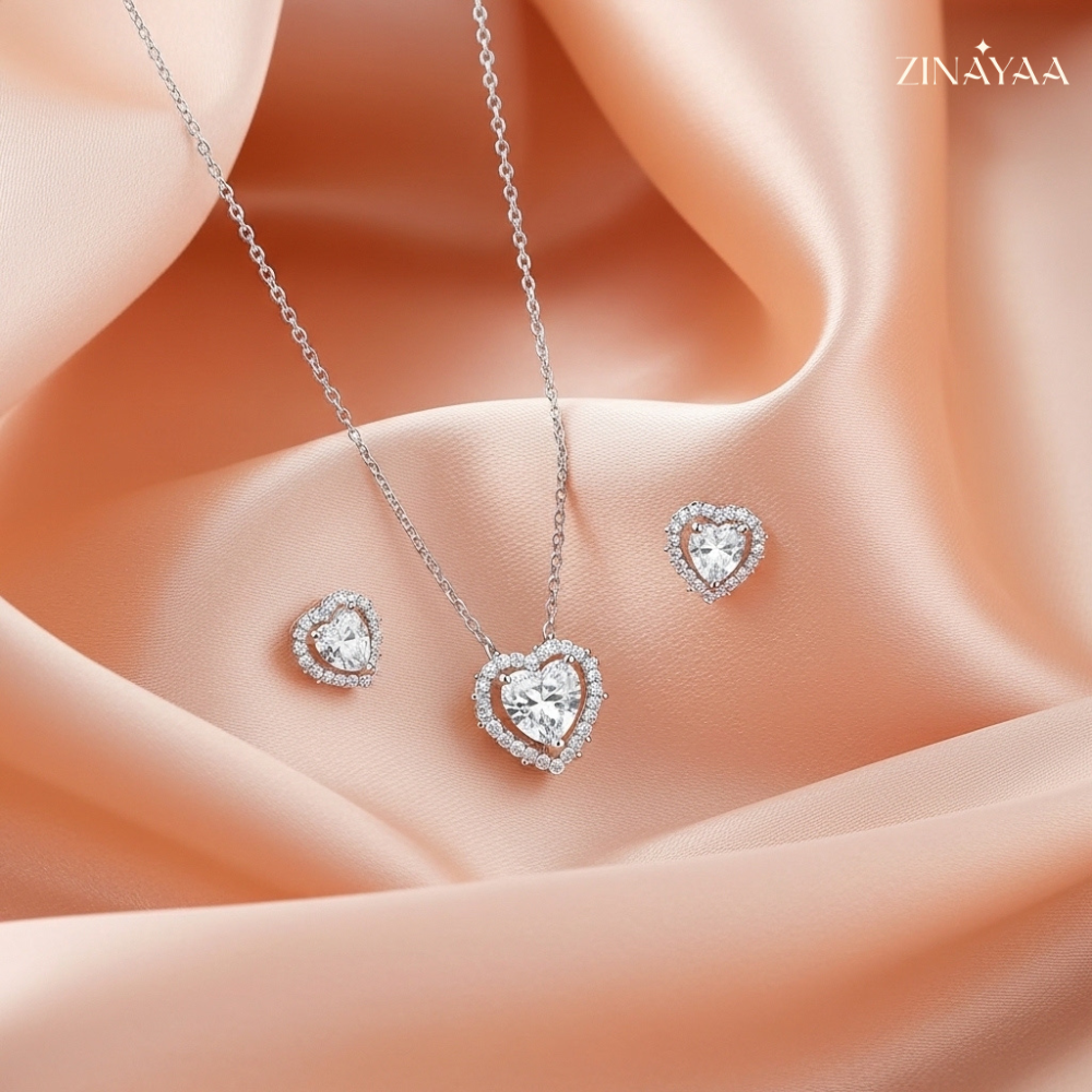 925 Sterling Silver Sparkling Heart Trio Adjustable Pendant Necklace