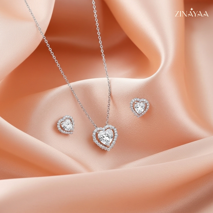 925 Sterling Silver Sparkling Heart Trio Adjustable Pendant Necklace