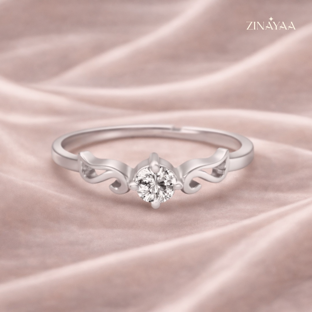 925 Sterling Silver  Heart Accent Solitaire Adjustable Ring