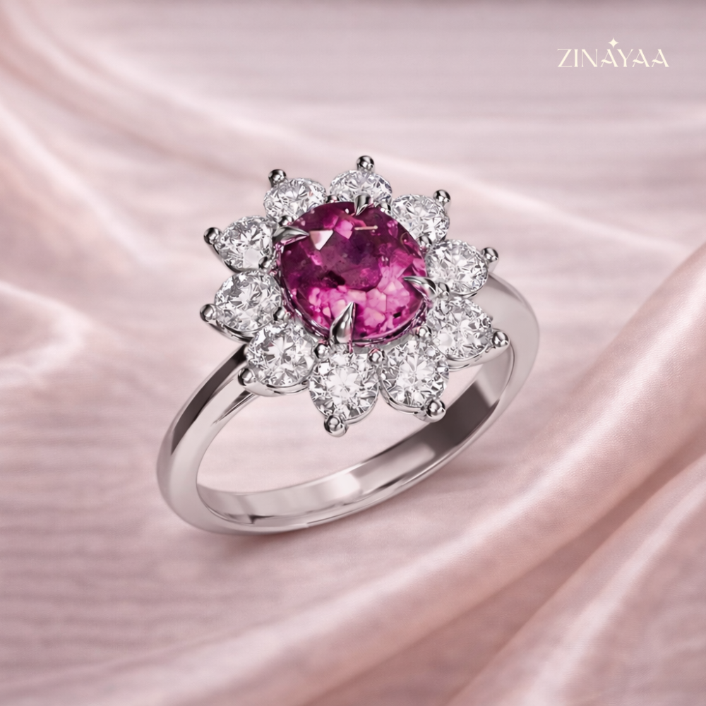 925 Sterling Silver Ruby Bloom Statement Adjustable Ring