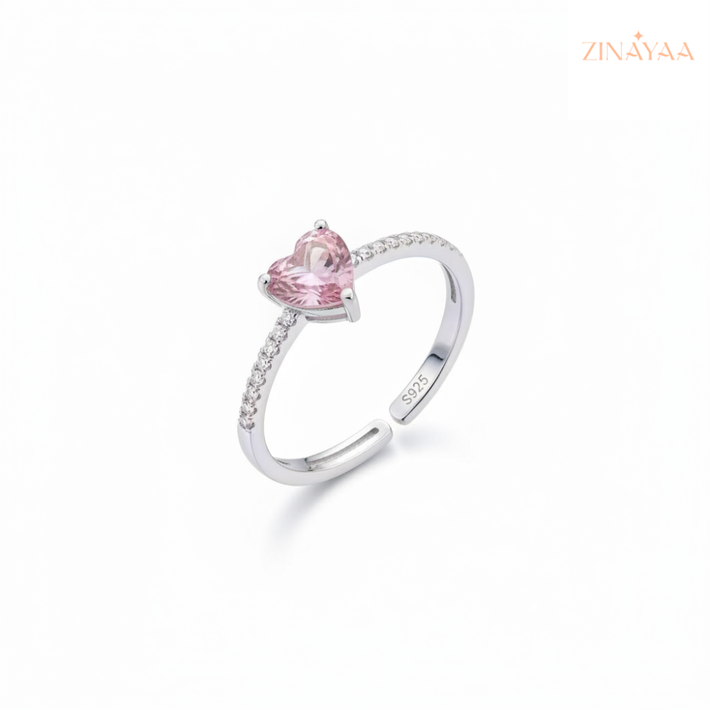 92.5 Sterling Silver Blush Heart Promise Women’s Adjustable Ring