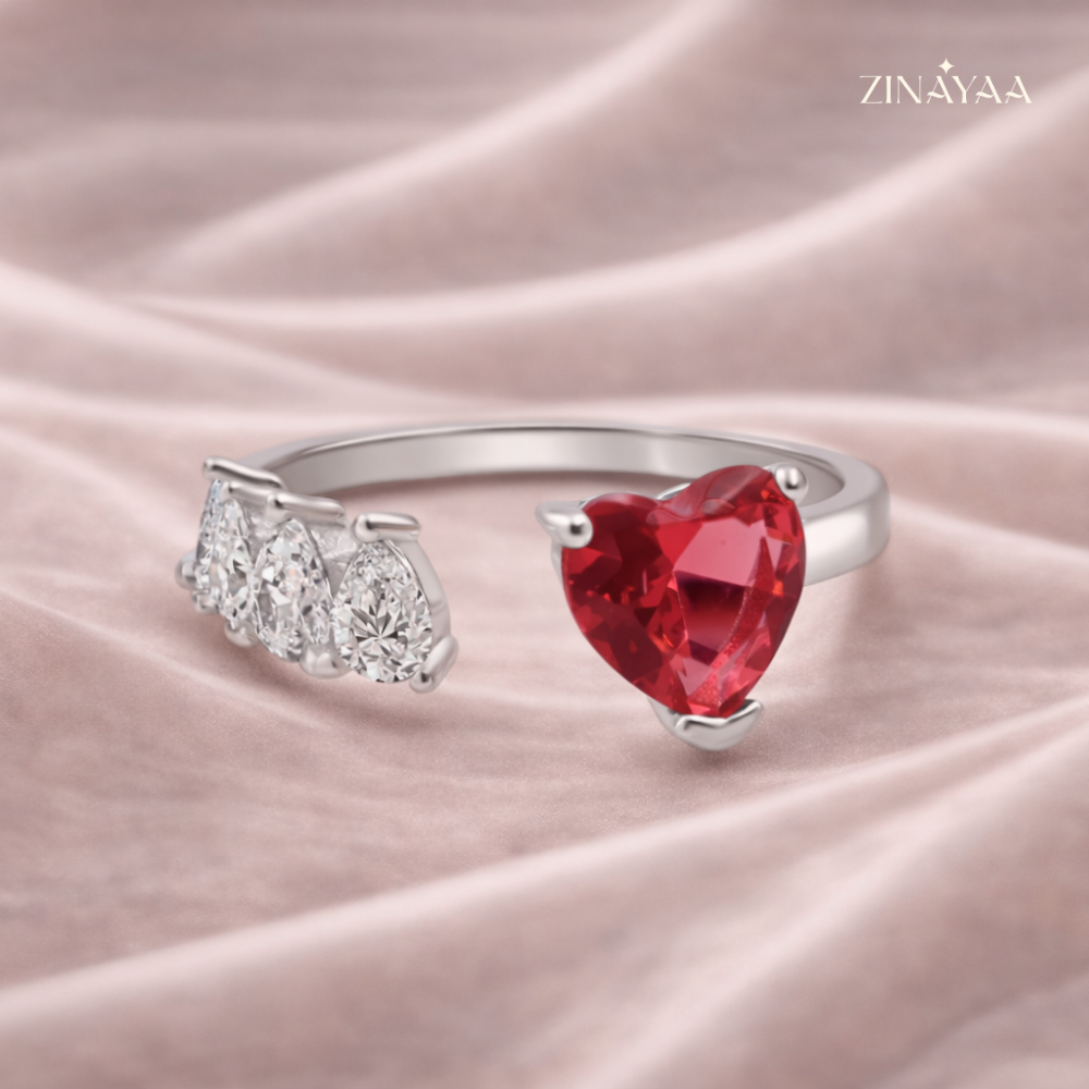 925 Sterling Silver Pink Heart Adjustable Ring