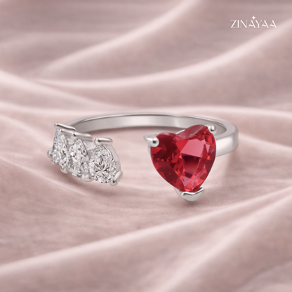 925 Sterling Silver Pink Heart Adjustable Ring