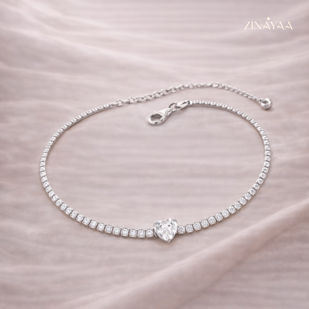 925 Sterling Silver Adjustable Heart Tennis Bracelet