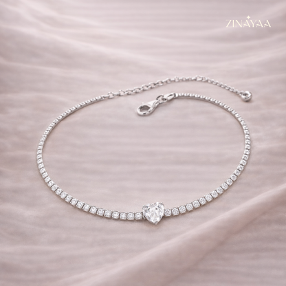 925 Sterling Silver Adjustable Heart Tennis Bracelet