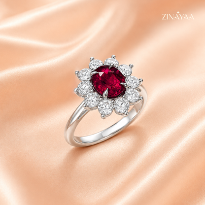 925 Sterling Silver Ruby Blossom Adjustable Ring