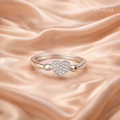 925 Sterling Silver Sparkling Heart Adjustable Ring