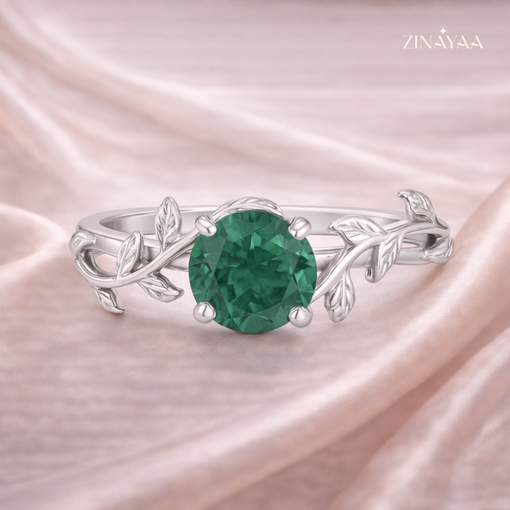 925 Sterling Silver Emerald Leaf Adjustable Ring