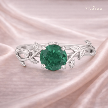 925 Sterling Silver Emerald Leaf Adjustable Ring