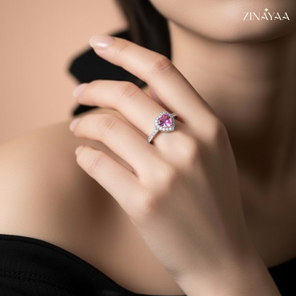 92.5 Sterling Silver Adjustable Heart Halo Ring