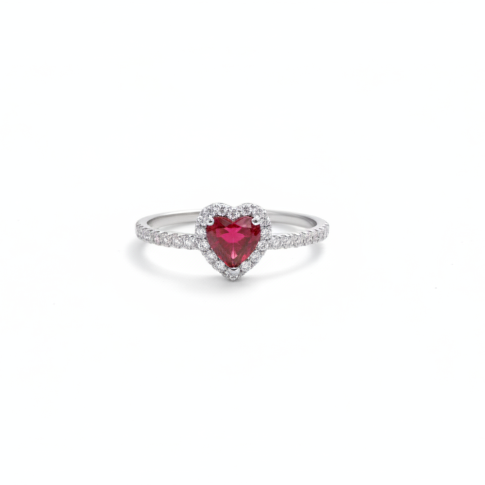 925 Sterling Silver Ruby heart Adjustable Ring for Women