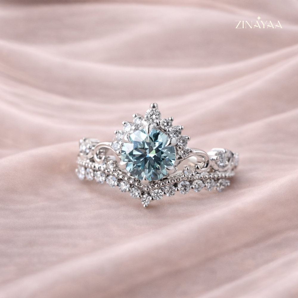 925 Sterling Silver Sky Blue Halo Adjustable Ring