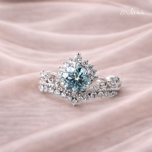 925 Sterling Silver Sky Blue Halo Adjustable Ring