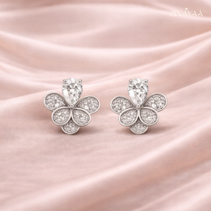 925 Sterling Silver Floral Sparkle Stud Earrings