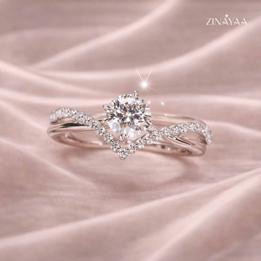 925 Sterling Silver Twisted Halo Solitaire Adjustable Ring