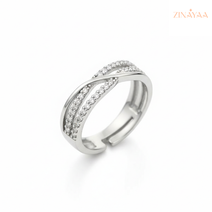 925 Sterling Silver Interlace Sparkle Adjustable Ring