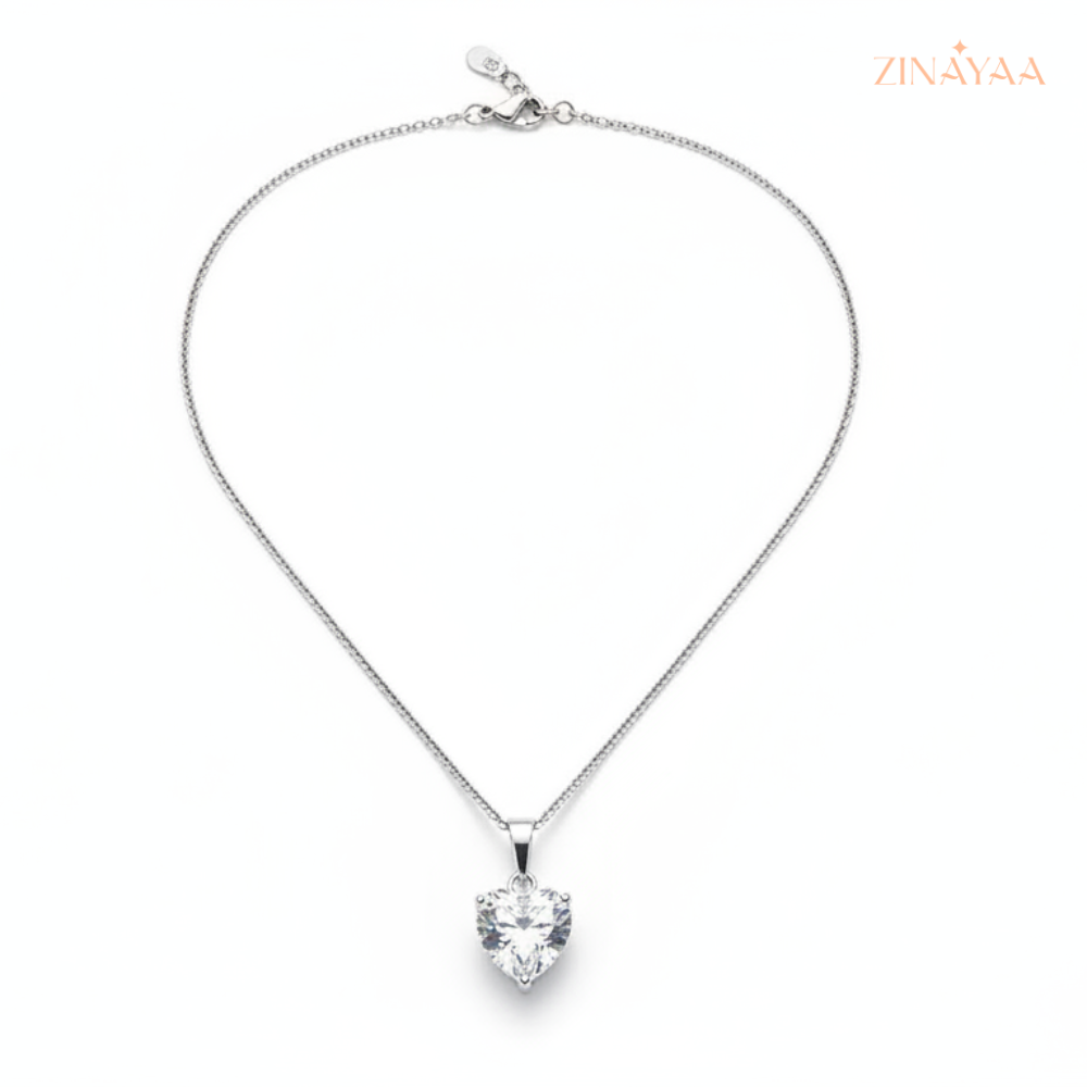 925 Sterling Silver Heart Solitaire Adjustable Necklace