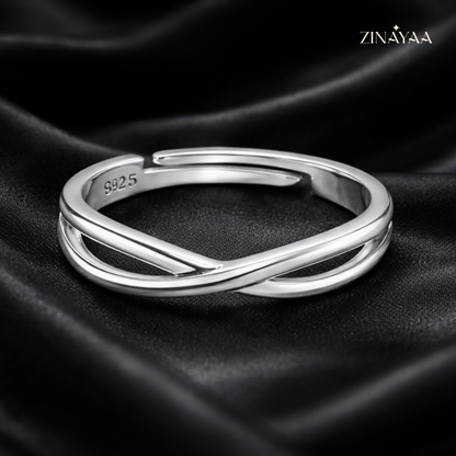 925 Sterling Silver Interlaced Mens Adjustable Ring