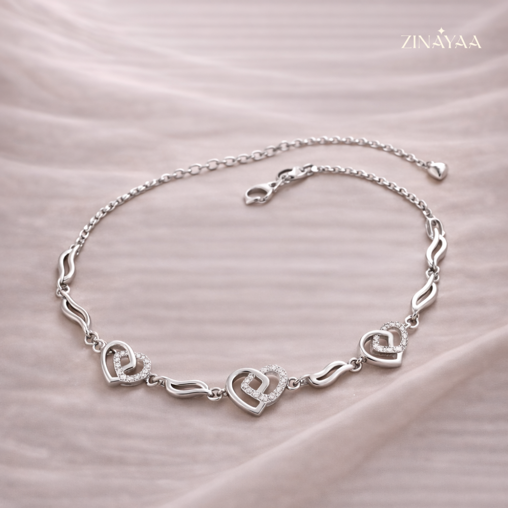 925 Sterling Silver Heart Link Adjustable Bracelet