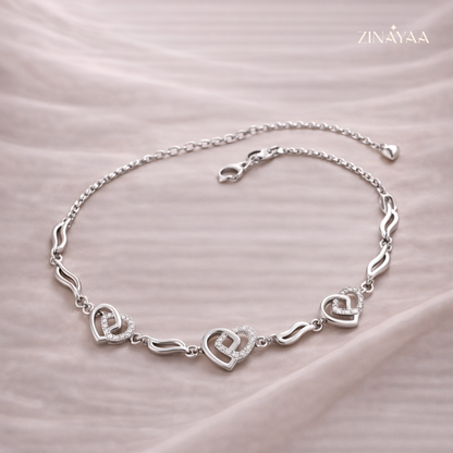 925 Sterling Silver Heart Link Adjustable Bracelet