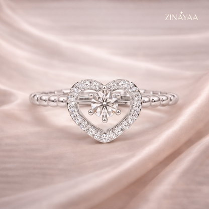 925 Sterling Silver Heart Halo Adjustable Ring