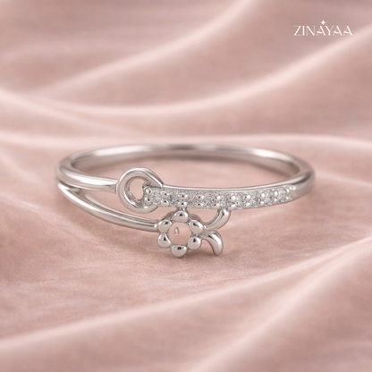 925 Sterling Silver Floral Spark Adjustable Ring