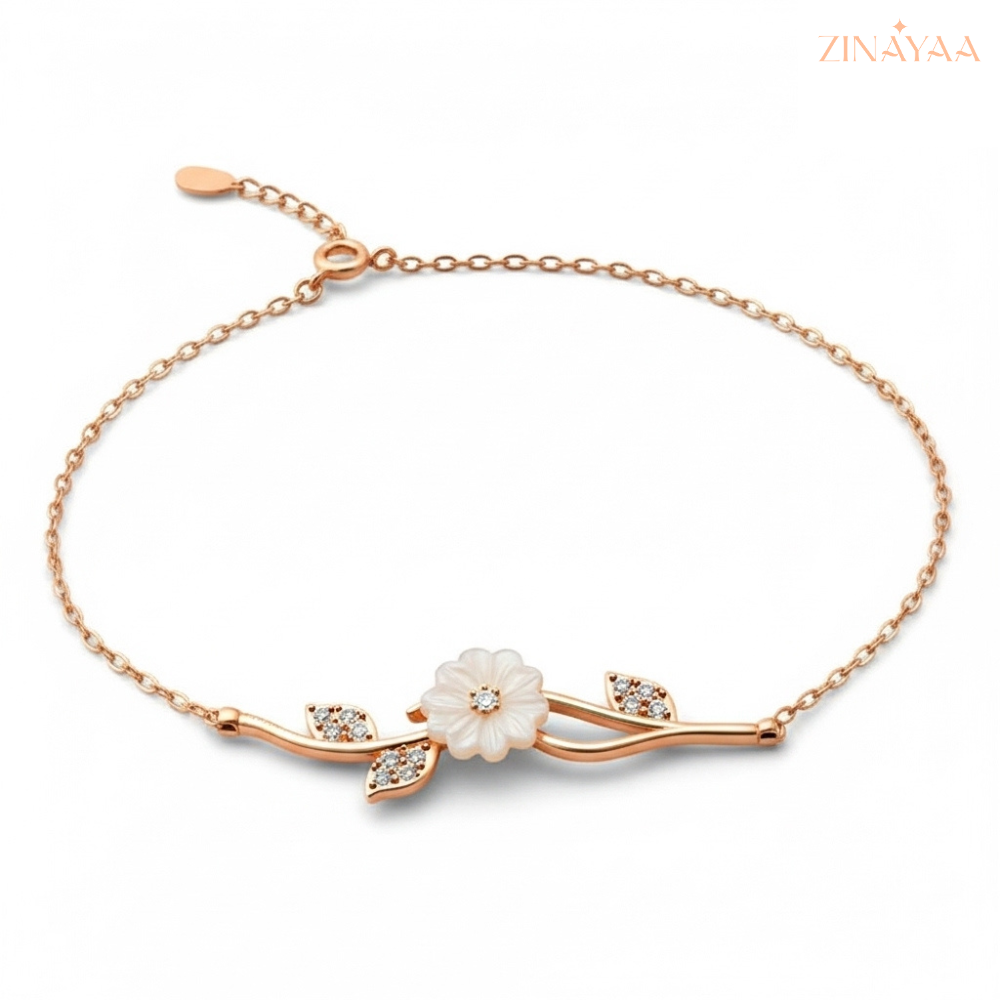 92.5 Sterling Silver Floral Rose Gold Bracelet