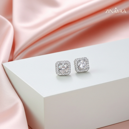 92.5 Sterling Silver Square Earrings Studs