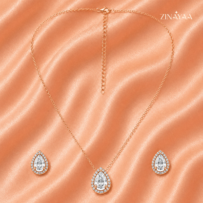925 Sterling Silver Pear Halo Jewellery Set