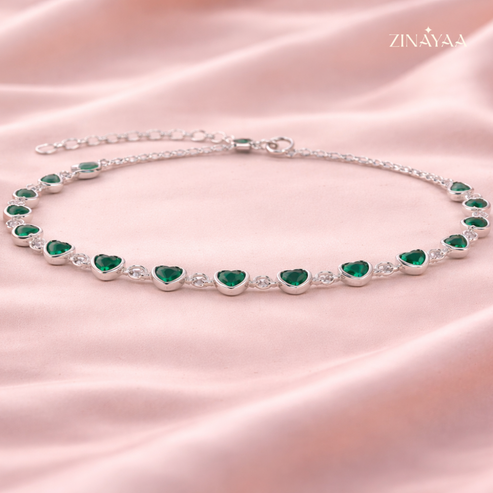 925 Sterling Silver Emerald Heart Bracelet