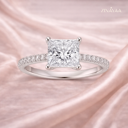 925 Sterling Silver Princess-Cut Sparkle Adjustable Ring