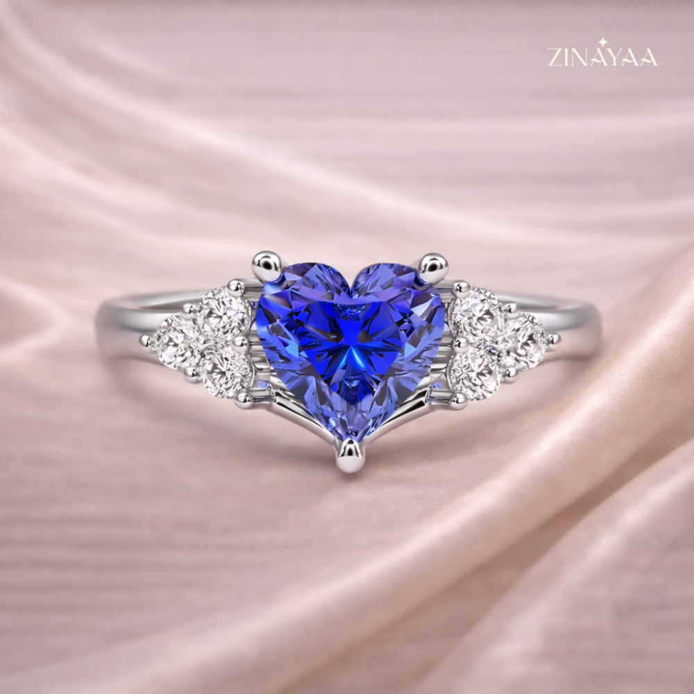 925 Sterling Silver Blue Heart Elegance Adjustable Ring