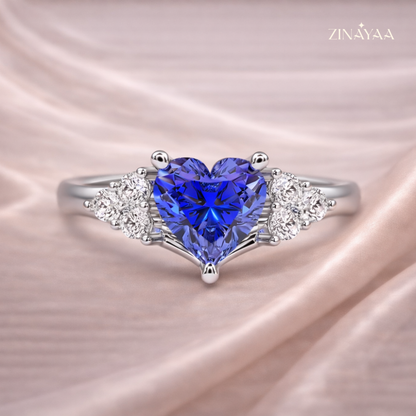 925 Sterling Silver Blue Heart Elegance Adjustable Ring