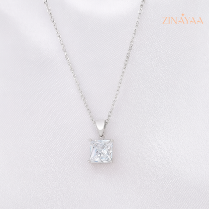 92.5 Sterling Silver Princess-Cut Solitaire Pendant Necklace