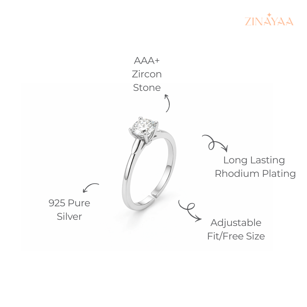 925 Sterling Silver Classic Solitaire Adjustable Ring