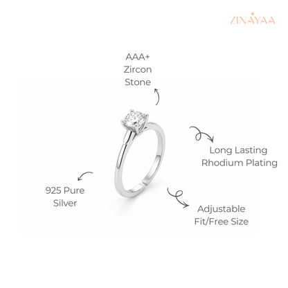 925 Sterling Silver Classic Solitaire Adjustable Ring