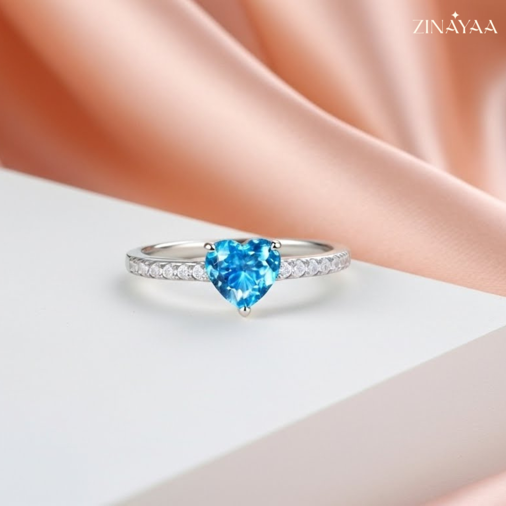 925 Sterling Silver Blue Heart Adjustable Ring for Women