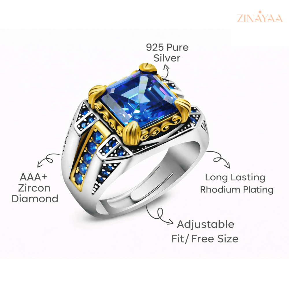 92.5 Sterling Silver Royal Midnight Men’s adjustable Ring