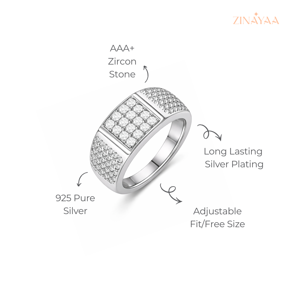 925 Sterling Silver Imperial Grid Adjustable Ring