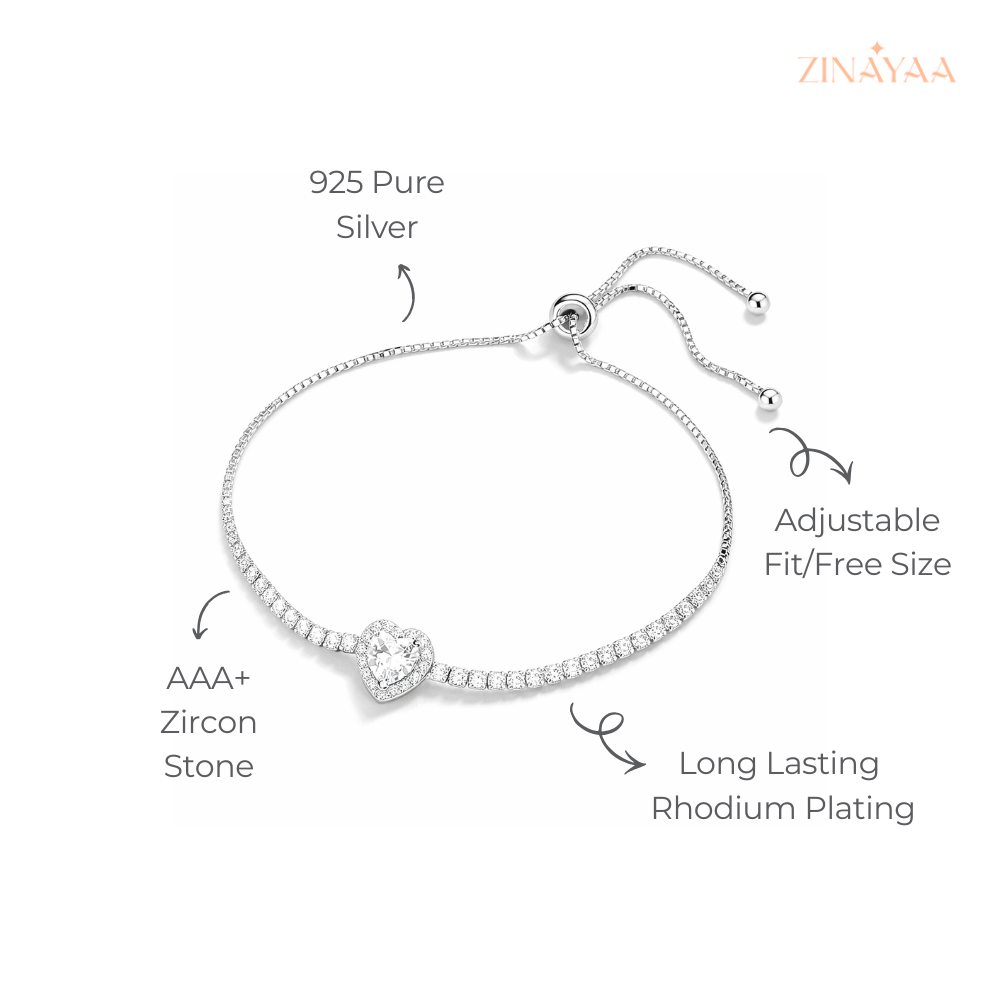 925 Sterling Silver Heart Elegance Adjustable Bracelet