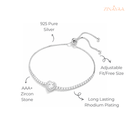 925 Sterling Silver Heart Elegance Adjustable Bracelet