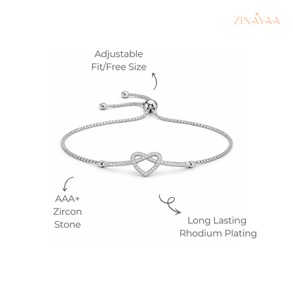 925 Sterling Silver Infinite Heart Adjustable Bracelet,